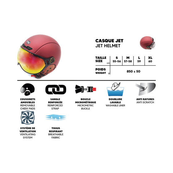Casque JET FRV bordeaux mat (taille S à XL)