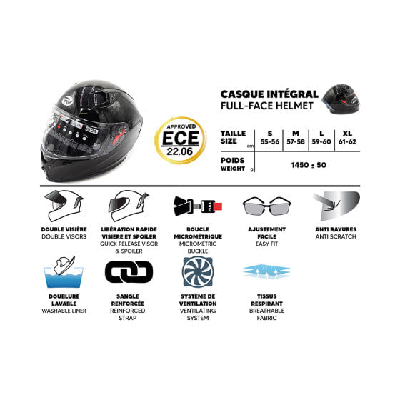 Casque intégral FRV noir (taille S à XL